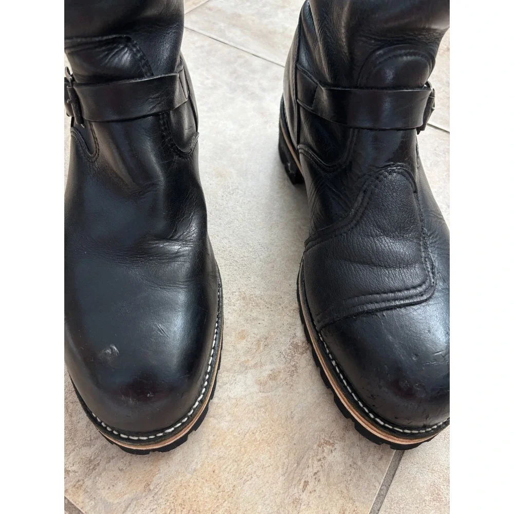 Vintage Chippewa Men's 11 Black Leather Motorcycle Rally Engineer Boots Vibram